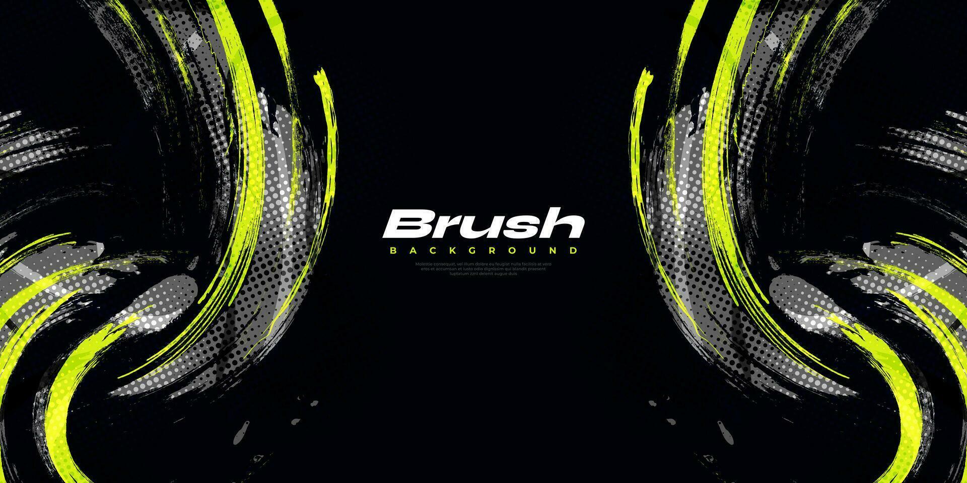 Gray and Yellow Brush Background with Halftone Effect Isolated on Black Background. Sport Background with Grunge Style. Scratch and Texture Elements For Design vector