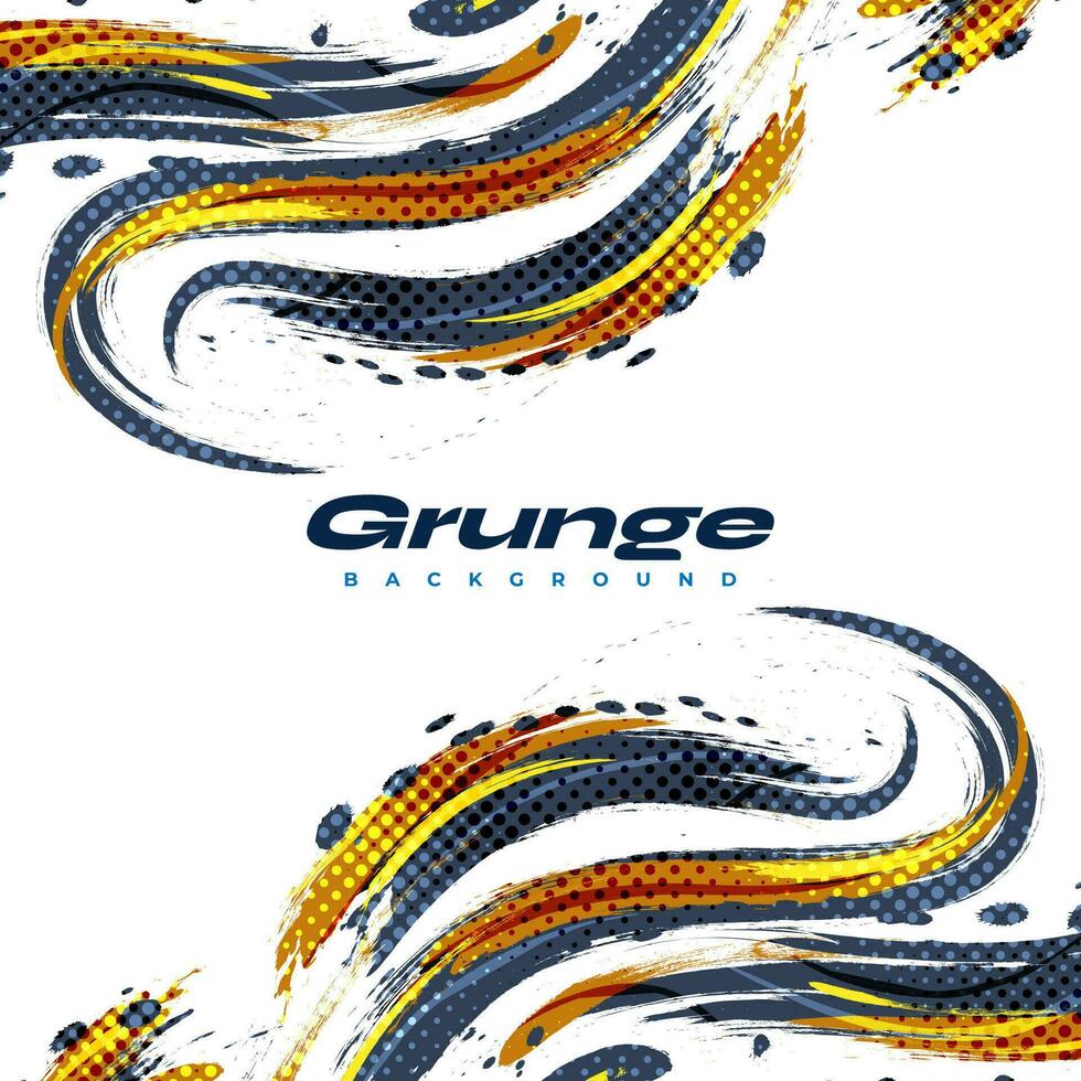 Blue and Gold Brush Background with Halftone Effect Isolated on White Background. Sport Background with Grunge Style. Scratch and Texture Elements For Design vector