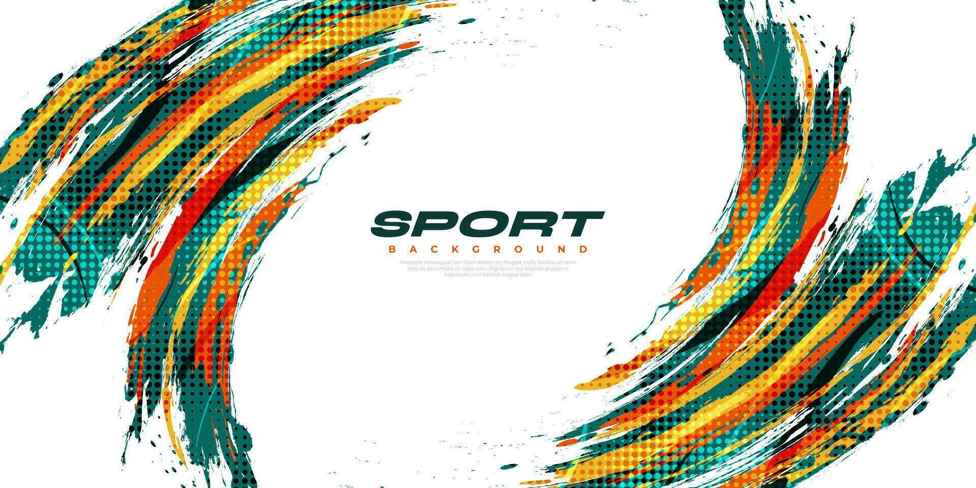 Abstract and Colorful Brush Background with Halftone Effect. Sport Banner. Brush Stroke Illustration. Scratch and Texture Elements For Design vector