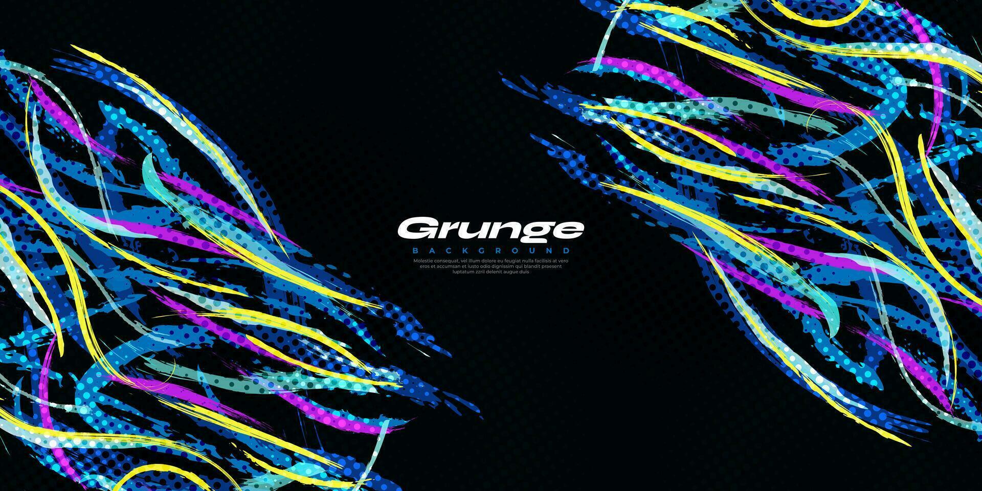 Abstract and Colorful Brush Background with Halftone Effect. Brush Stroke Illustration for Banner, Poster, or Sports Background. Scratch and Texture Elements For Design vector