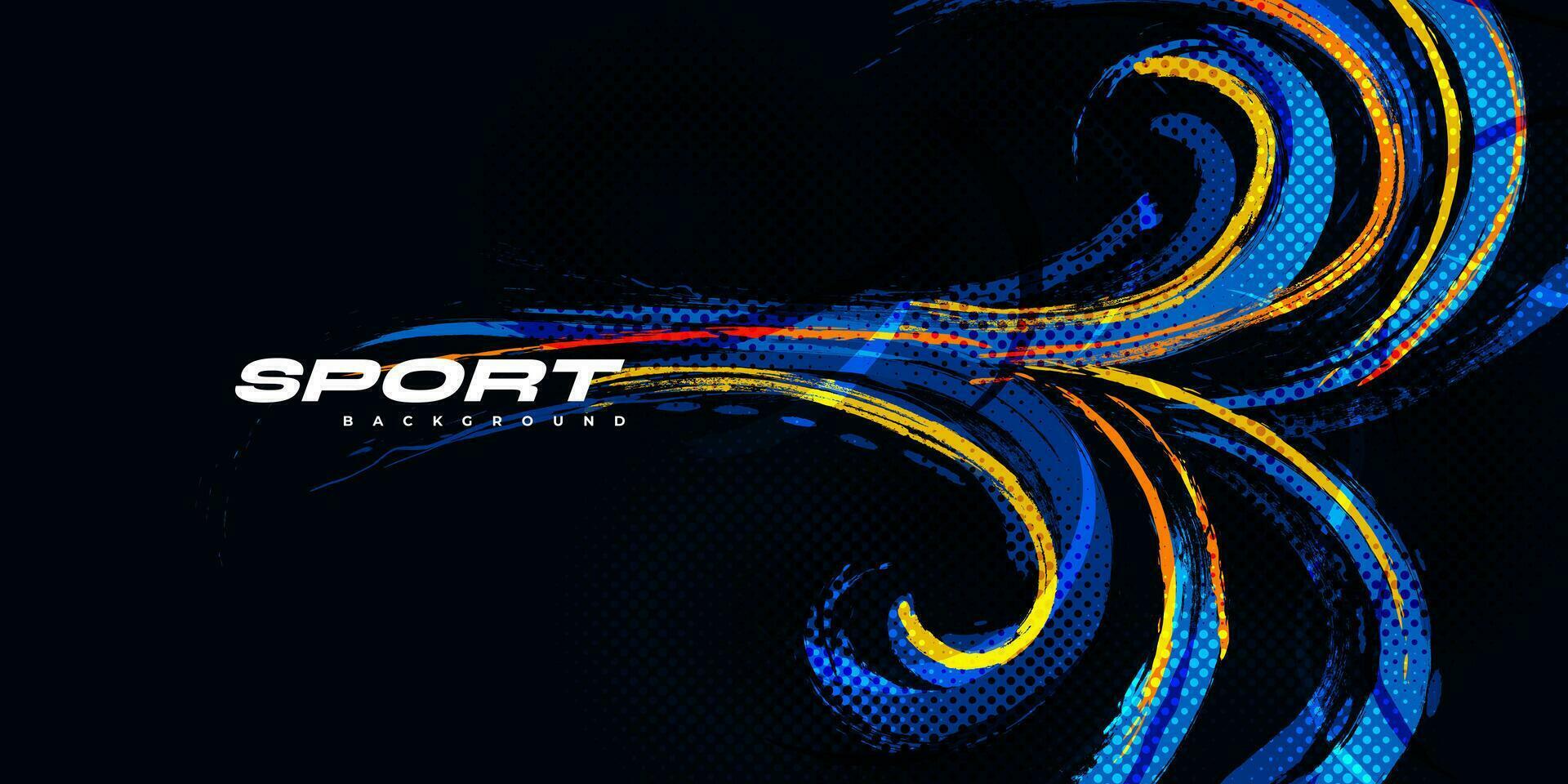 Sport Grunge Banner with Colorful Brushstroke Illustration and Halftone Effect. Scratch and Texture Elements For Design vector