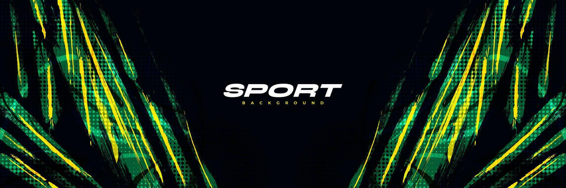 Green and Yellow Brush Background with Halftone Effect Isolated on Black Background. Sport Background with Grunge Style. Scratch and Texture Elements For Design vector