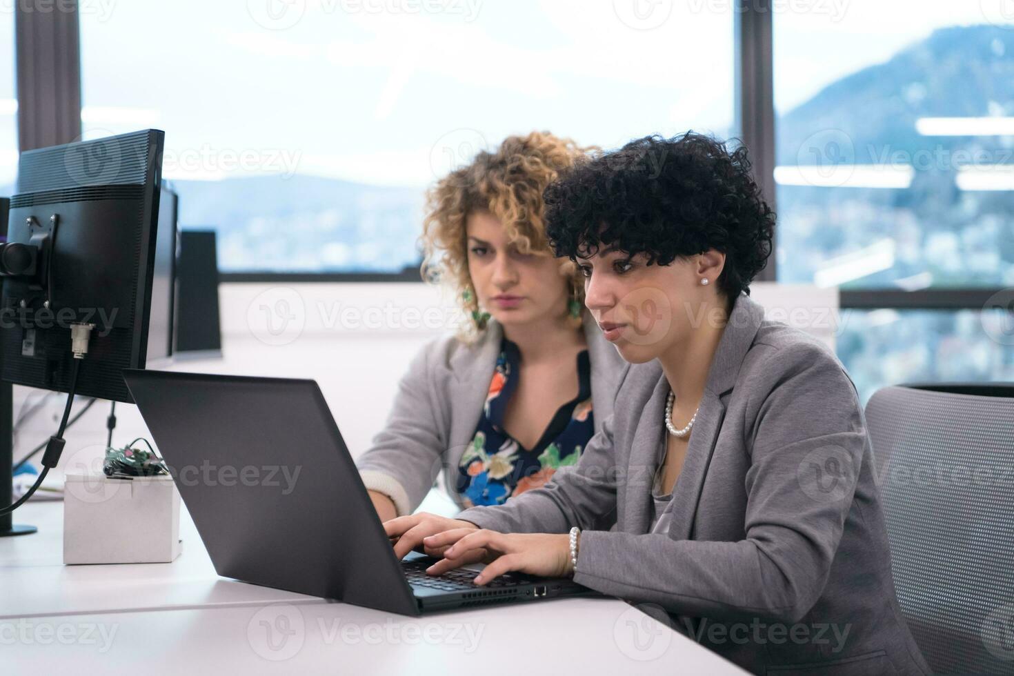 female software developers using laptop computer photo
