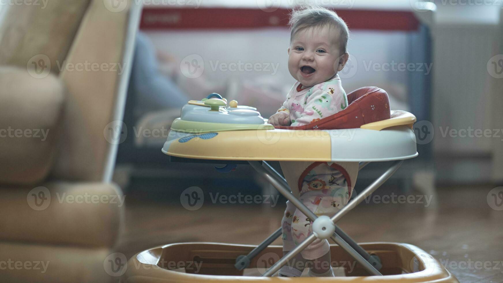 baby learning to walk in walker photo