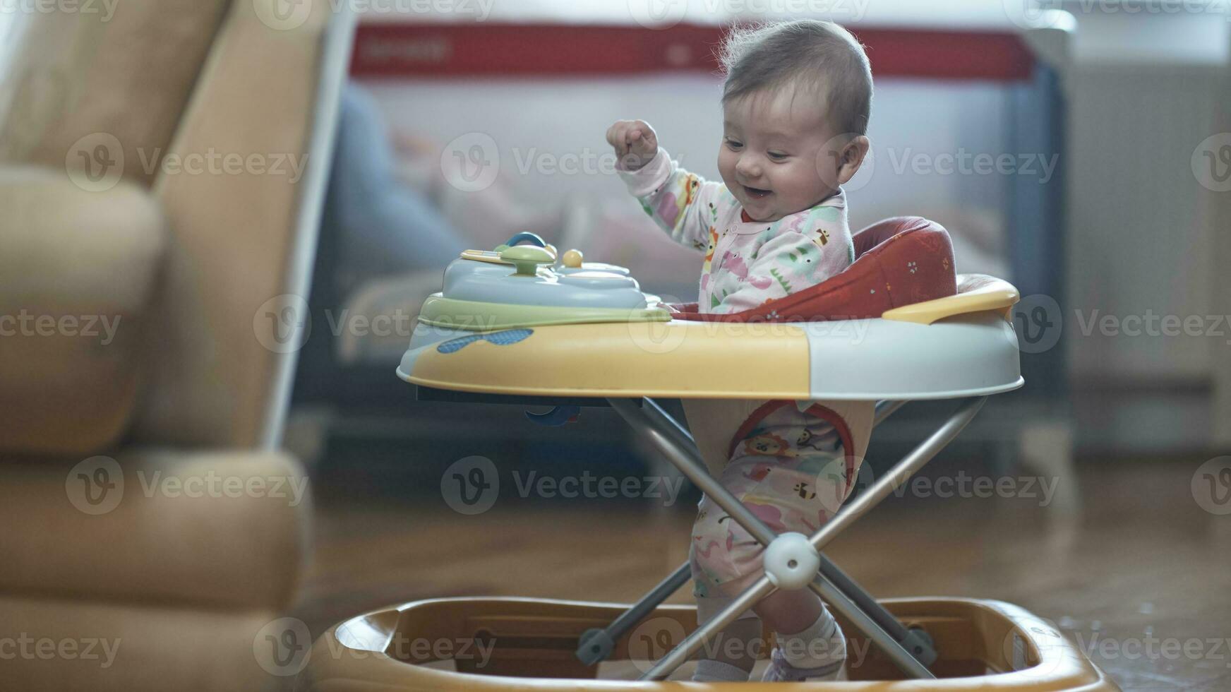 baby learning to walk in walker photo