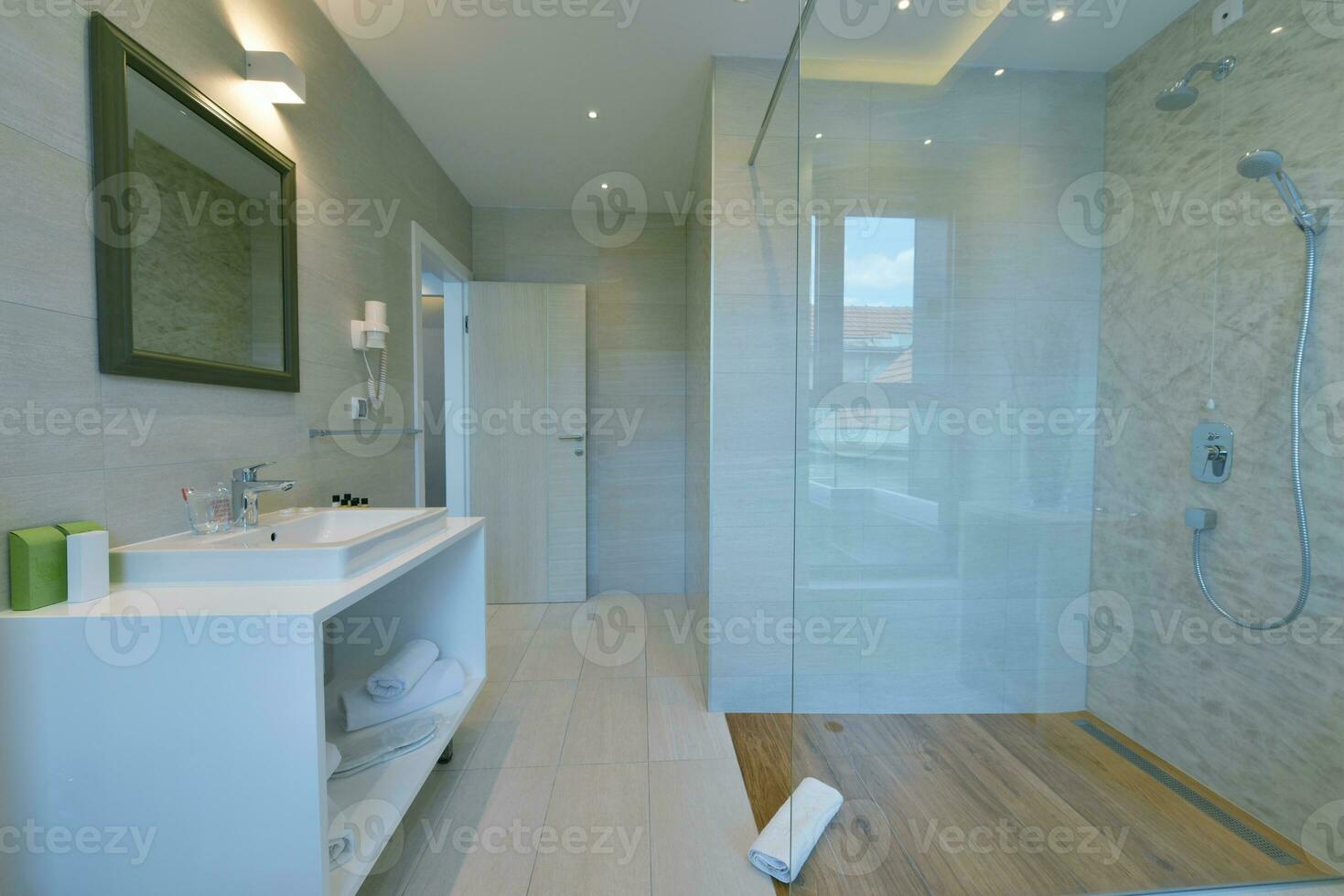 minimalistic bathrom in modern hotel photo