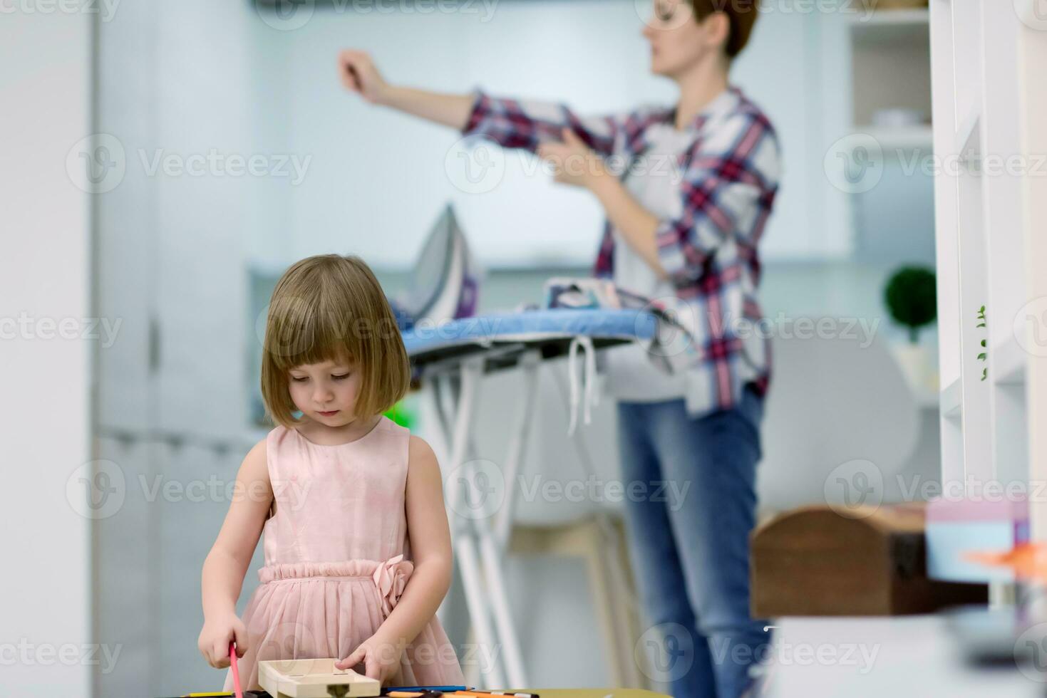 mother and daughter spending time together at home photo