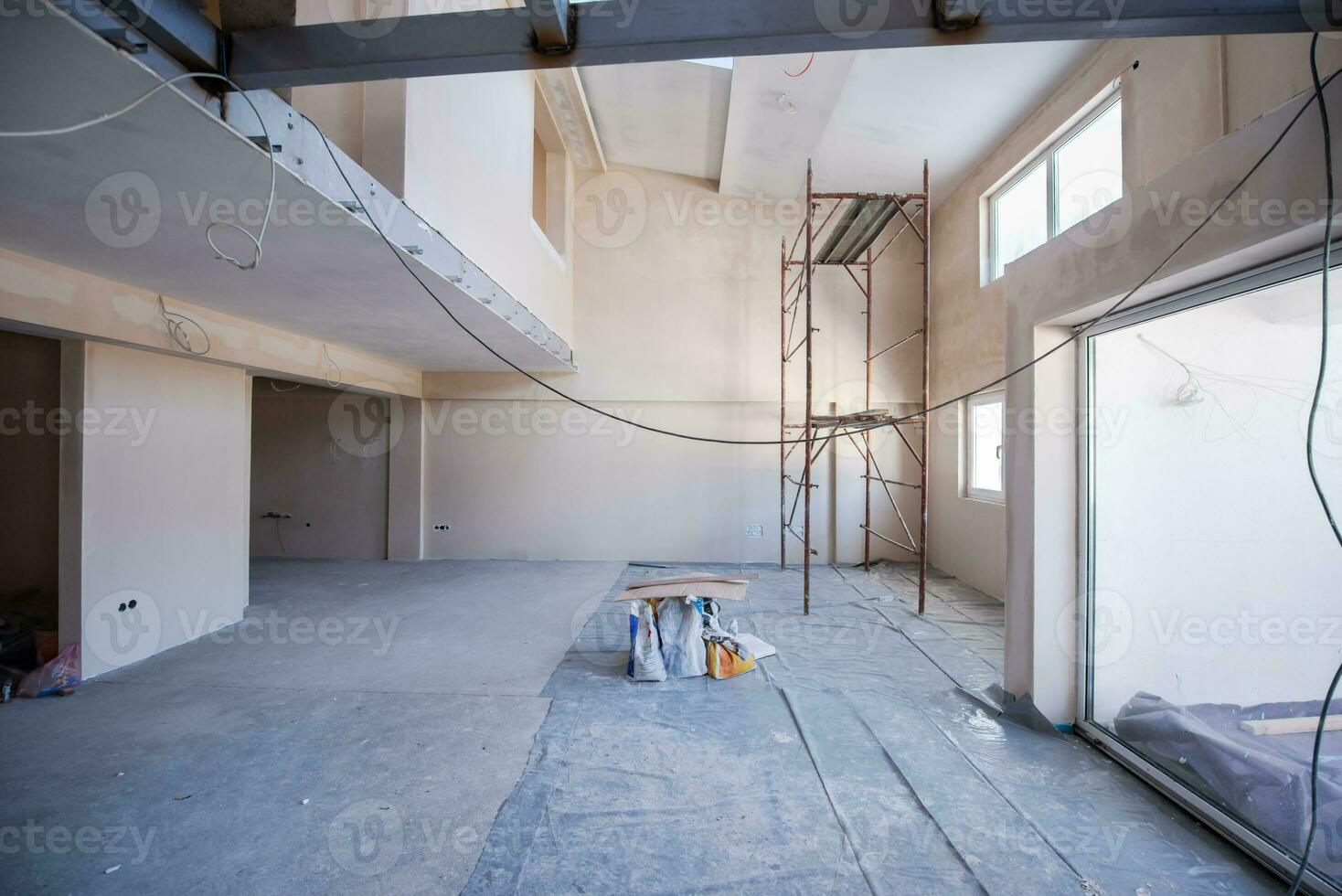 interior of construction site with scaffolding photo