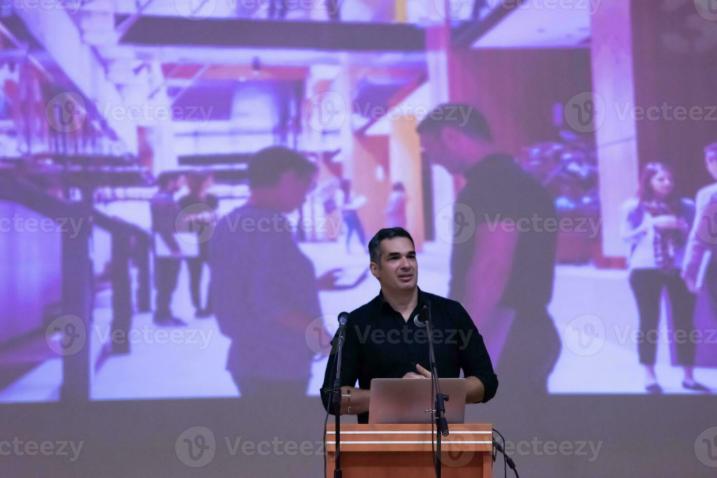 businessman giving presentations at conference room photo