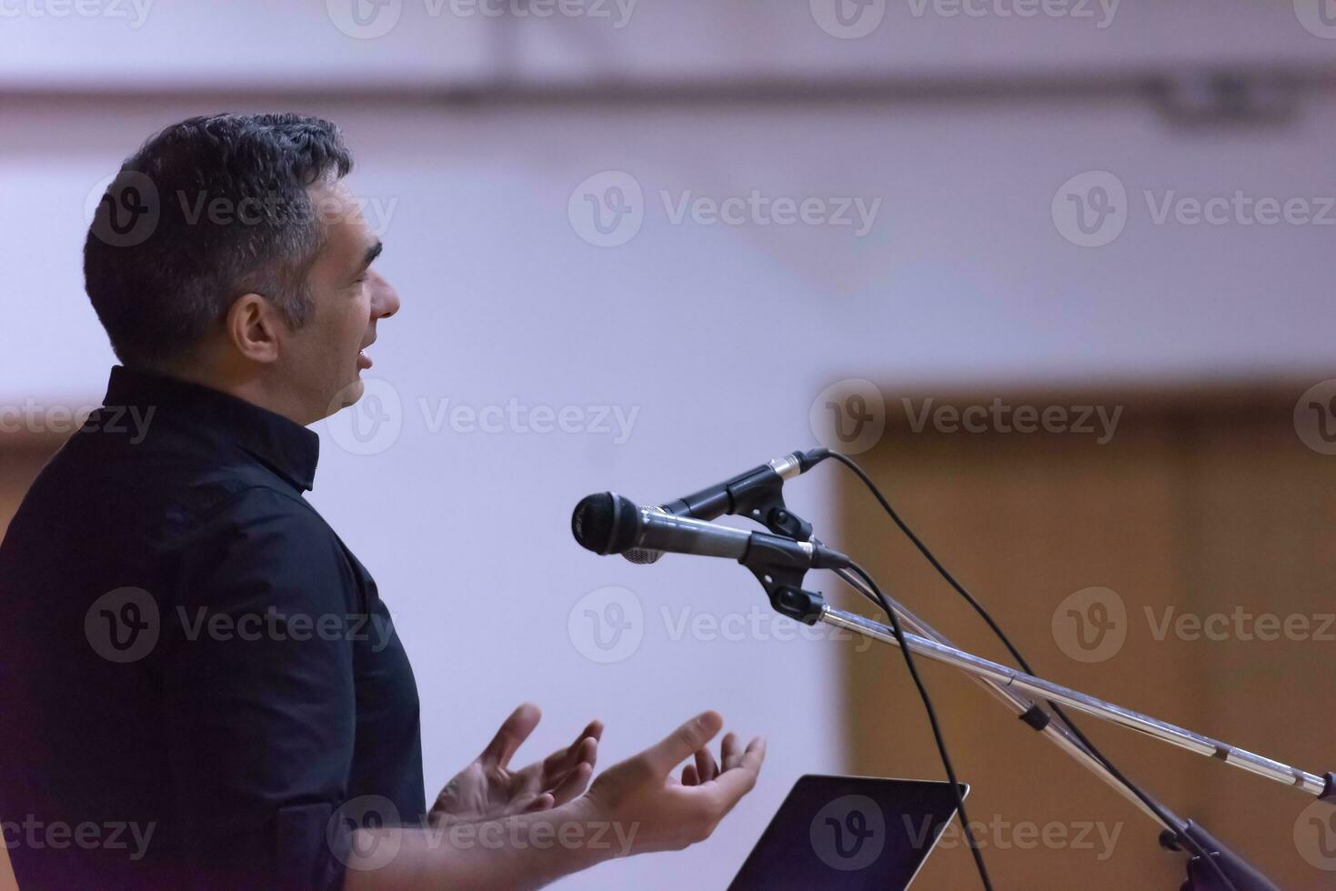 businessman giving presentations at conference room photo