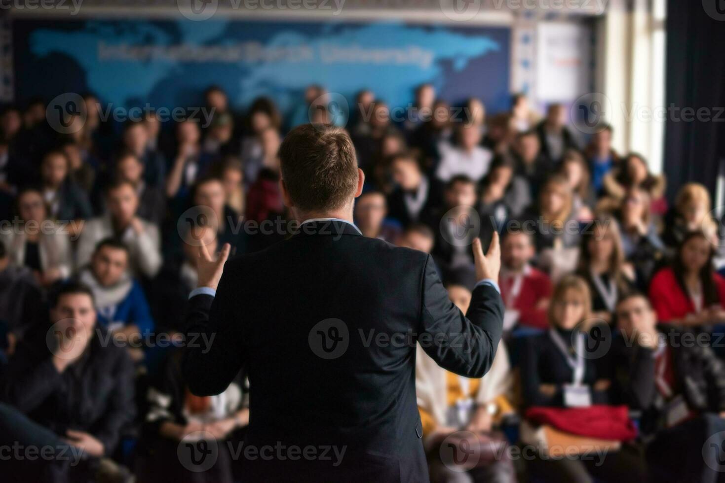 businessman giving presentations at conference room photo