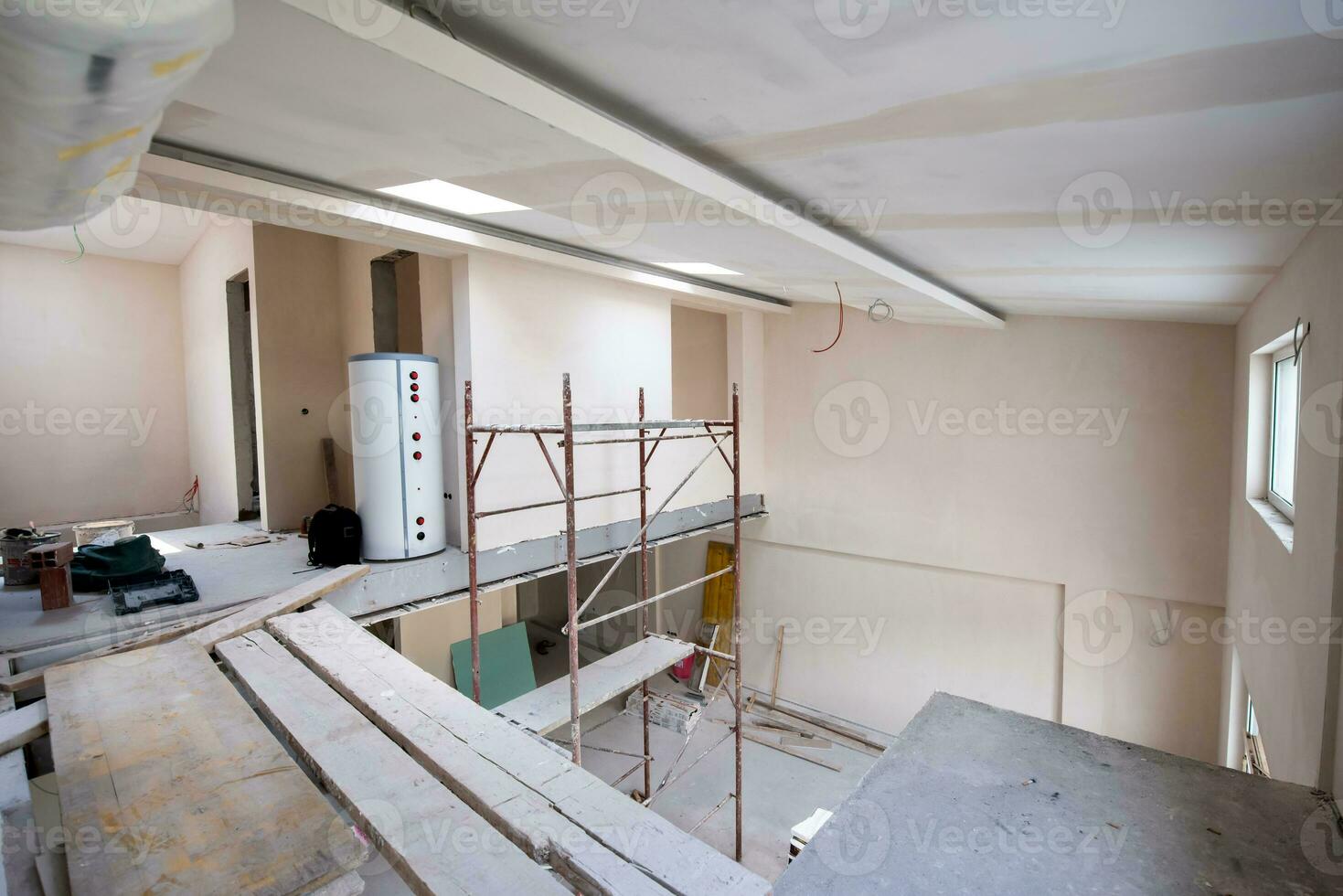 interior of construction site with scaffolding photo