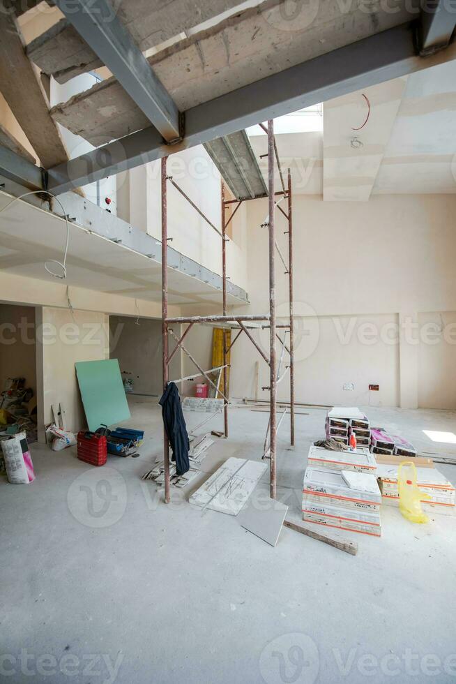 interior of construction site with scaffolding photo