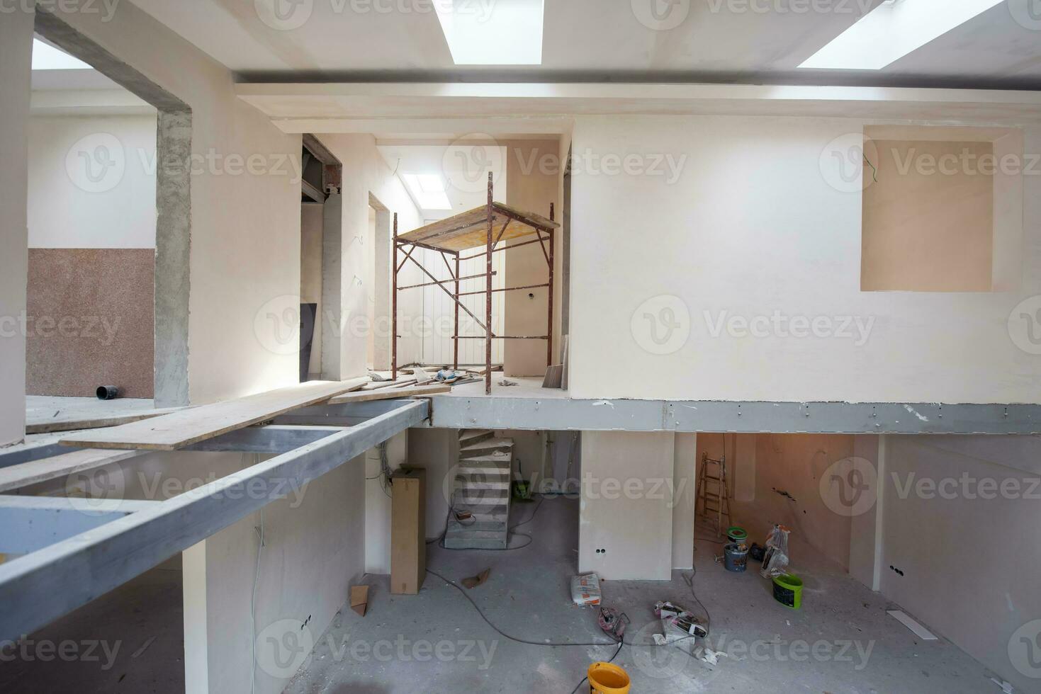 interior of construction site with scaffolding photo