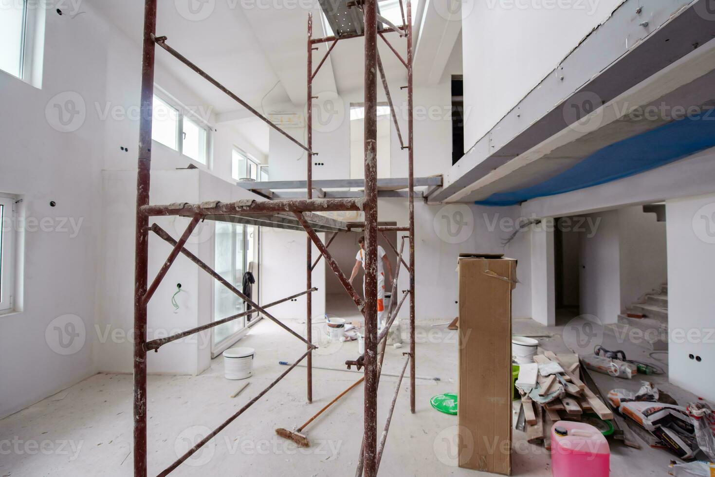 interior of construction site with scaffolding photo