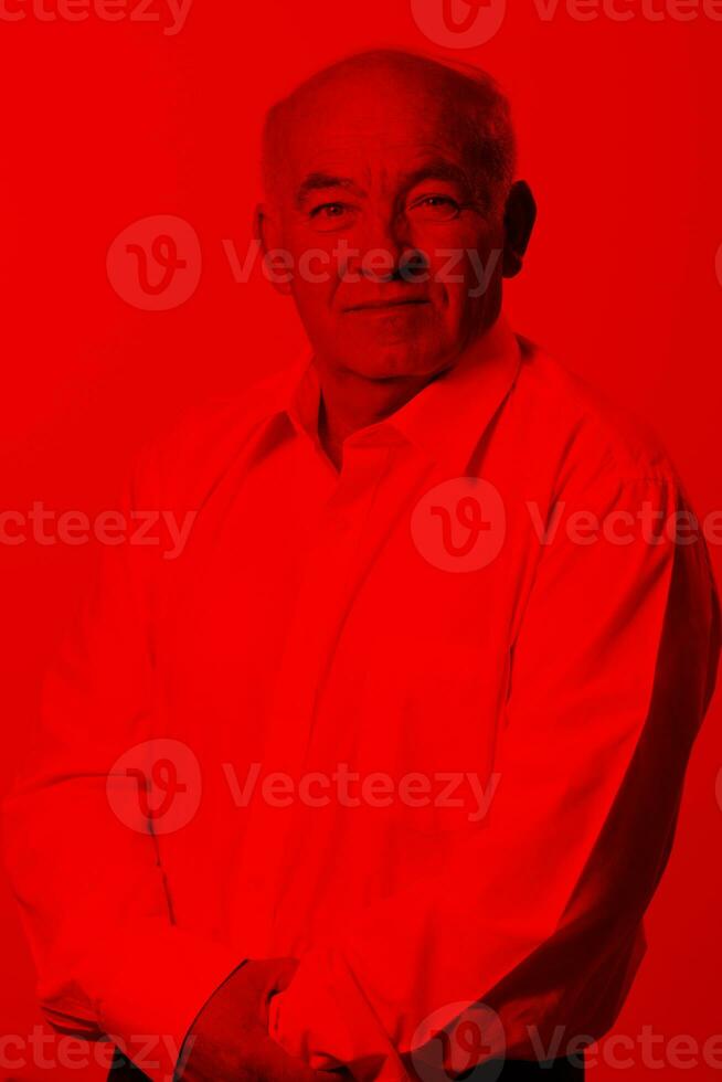 Senior grey-haired man wearing elegant shirt isolated on white background depressed and worry for distress, crying angry and afraid. Sad expression. photo