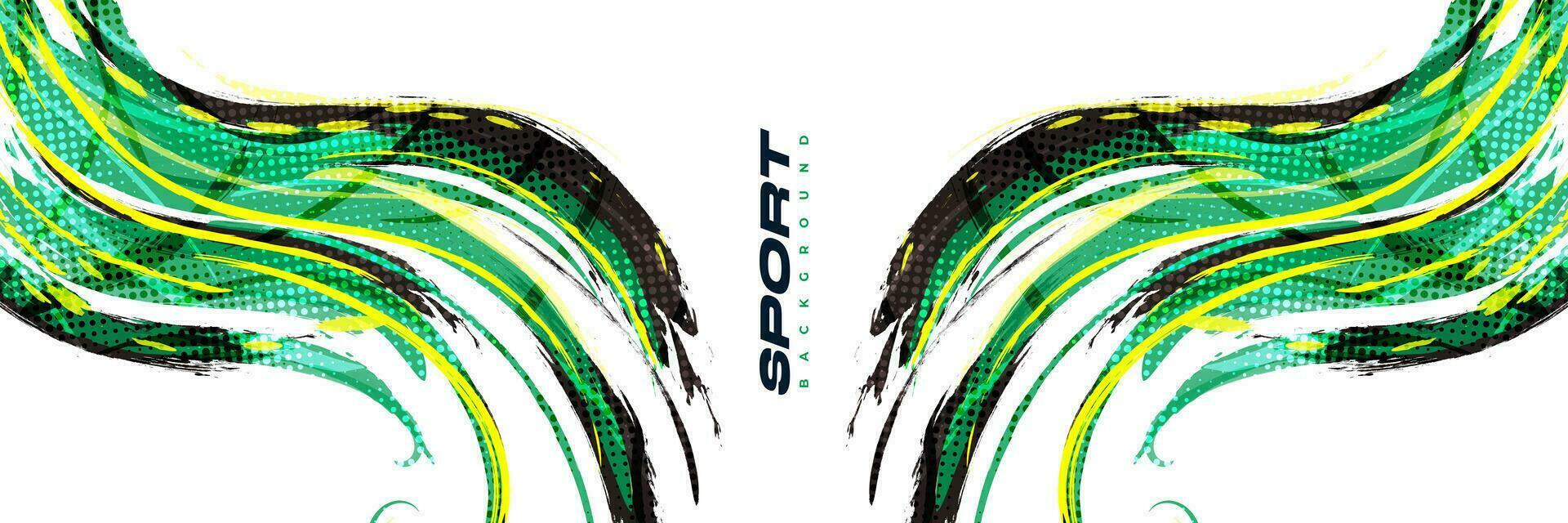 Abstract Black Yellow and Green Brush Background with Sporty Style and Halftone Effect. Brush Stroke Illustration for Banner, Poster, or Sports Background vector