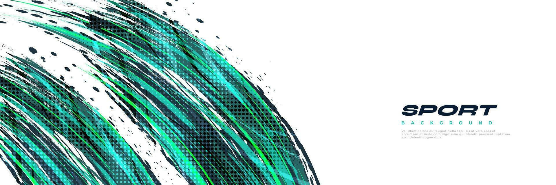 Green and Blue Brush Illustration with Halftone Effect Isolated on White Background. Sport Background with Grunge Style. Scratch and Texture Elements For Design vector