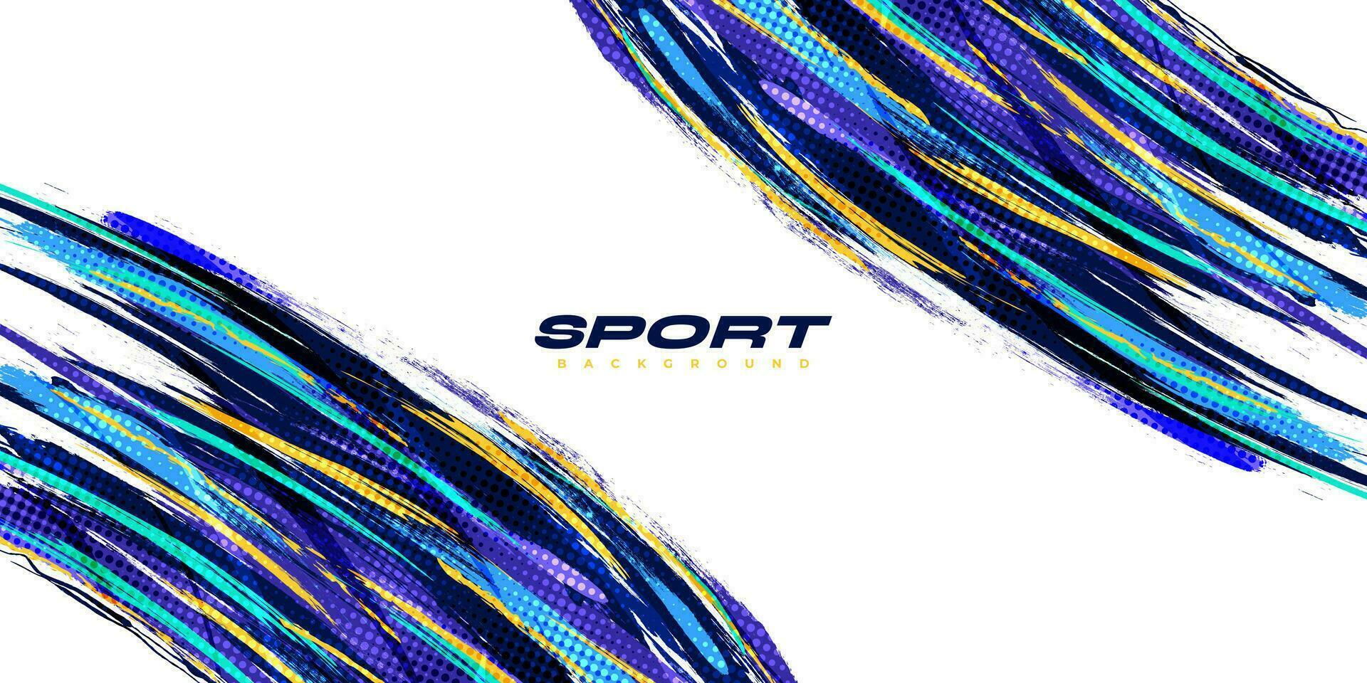 Sport Grunge Banner with Colorful Brushstroke Illustration and Halftone Effect. Scratch and Texture Elements For Design vector