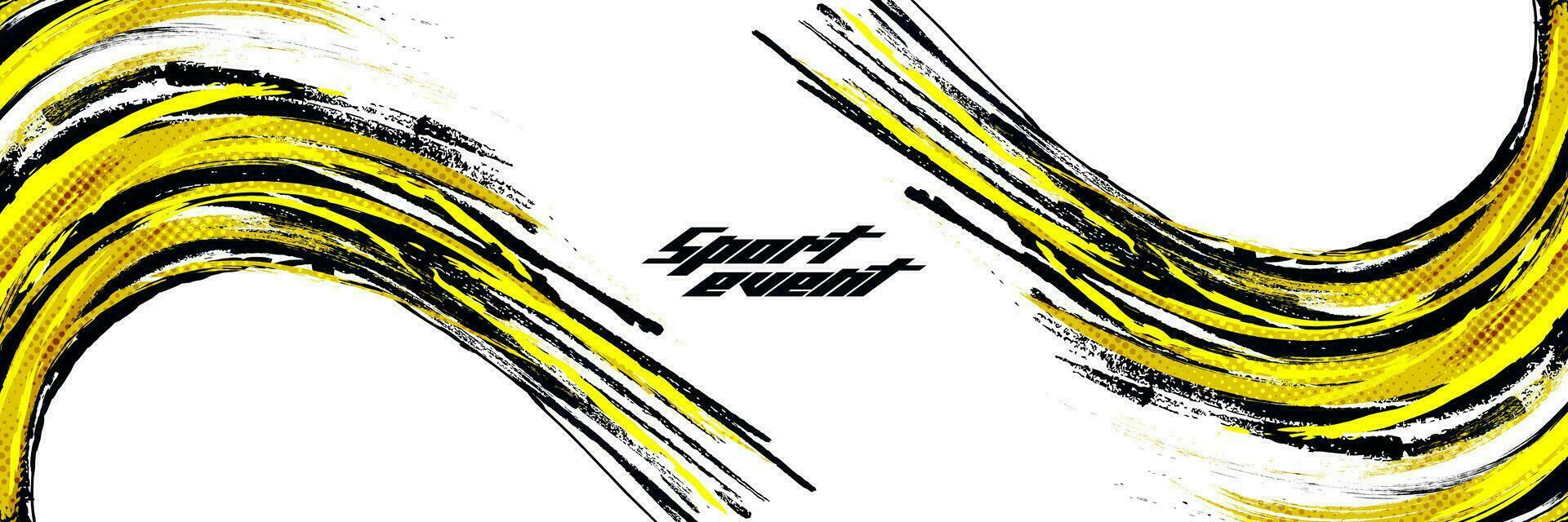 Black and Yellow Brush Background with Halftone Effect Isolated on White Background. Sport Background with Grunge Style. Scratch and Texture Elements For Design vector