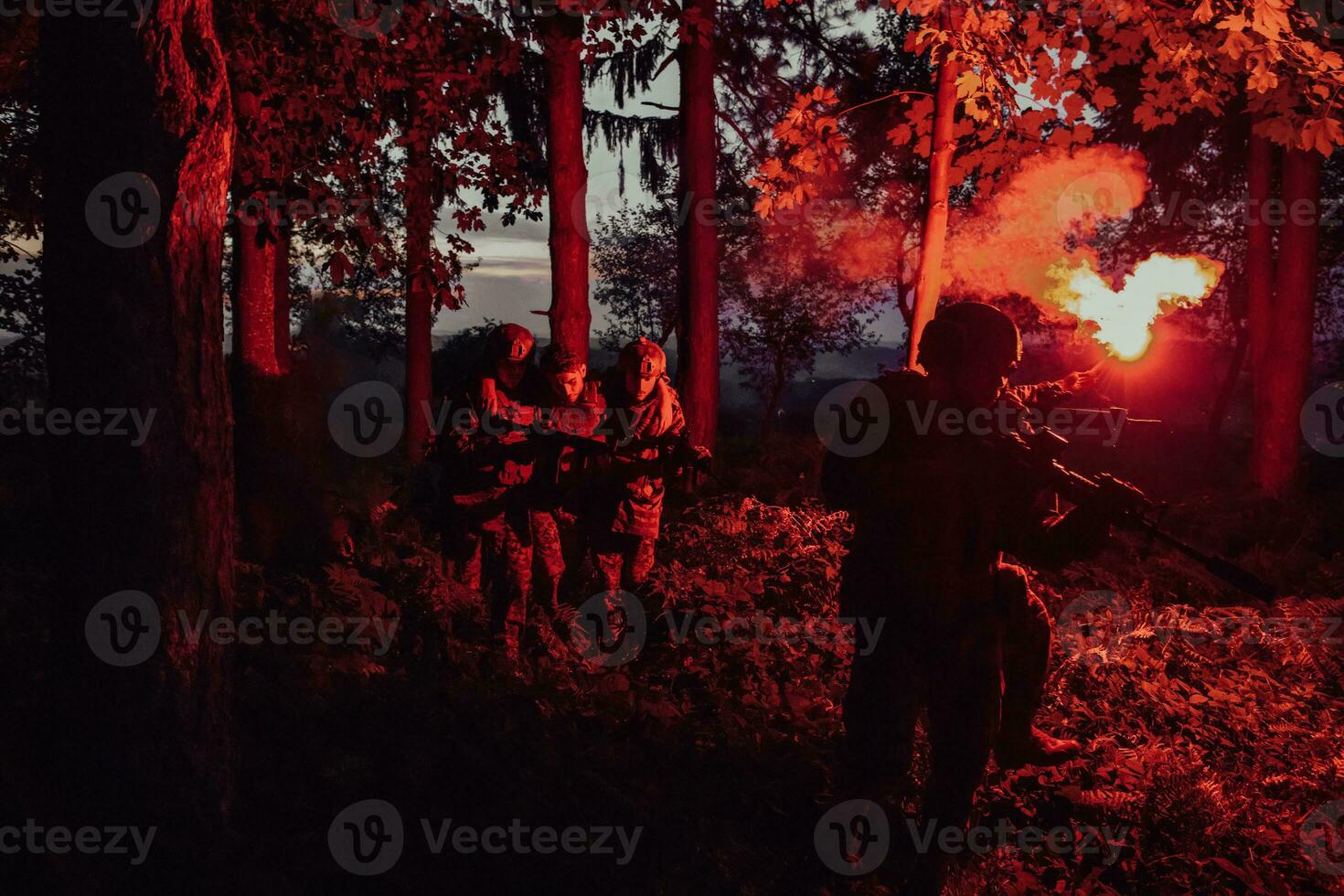 Soldiers team in action on night mission militery concept photo