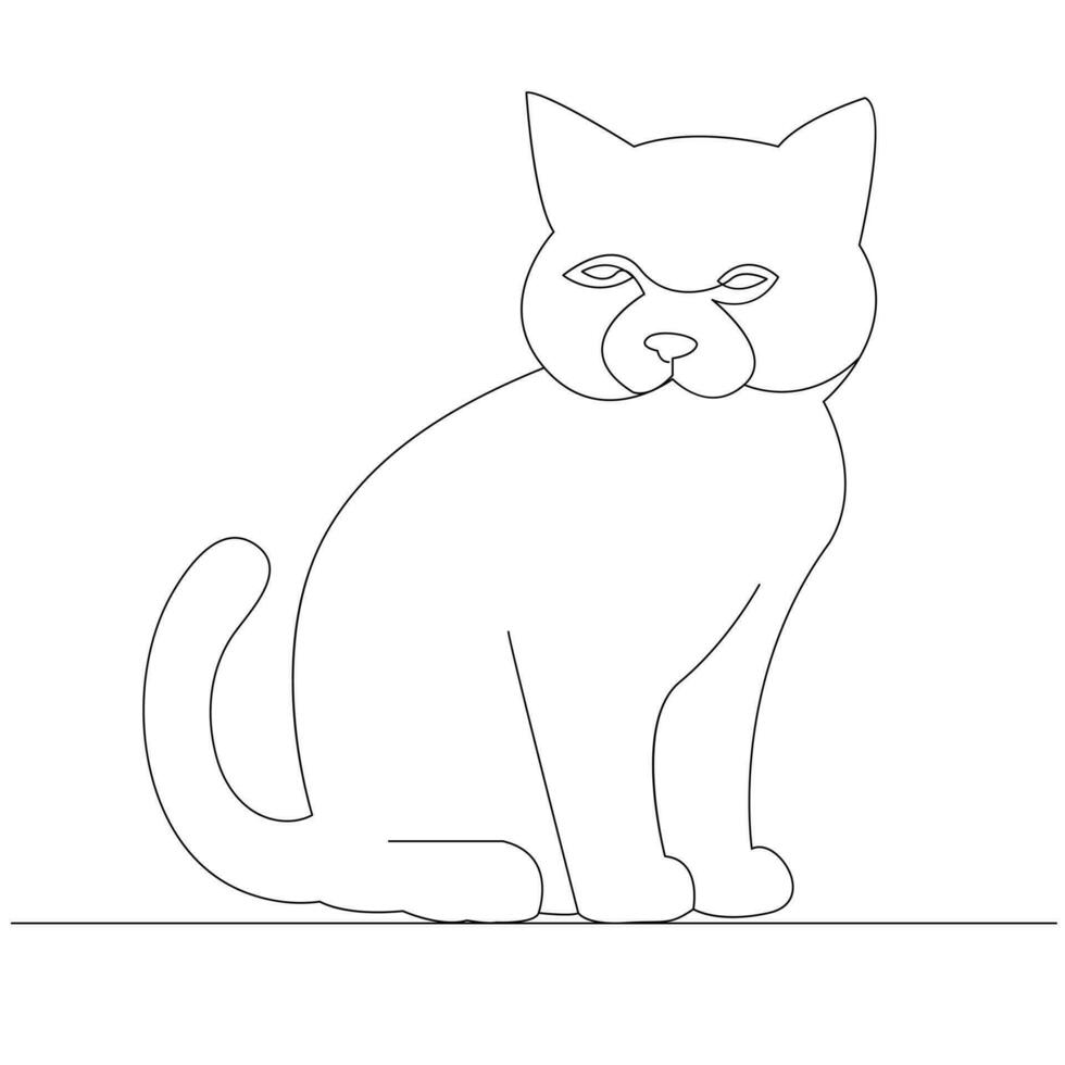 Continuous one line cat  outline vector art hand drawing