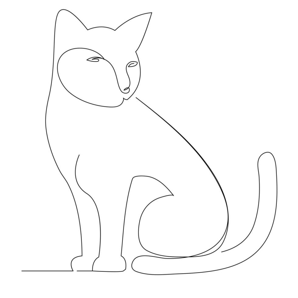 Continuous one line cat  outline vector art hand drawing