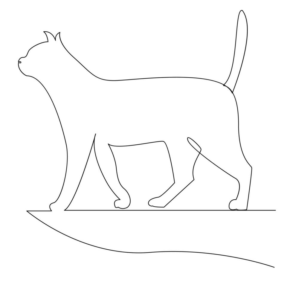 Continuous one line cat  outline vector art hand drawing