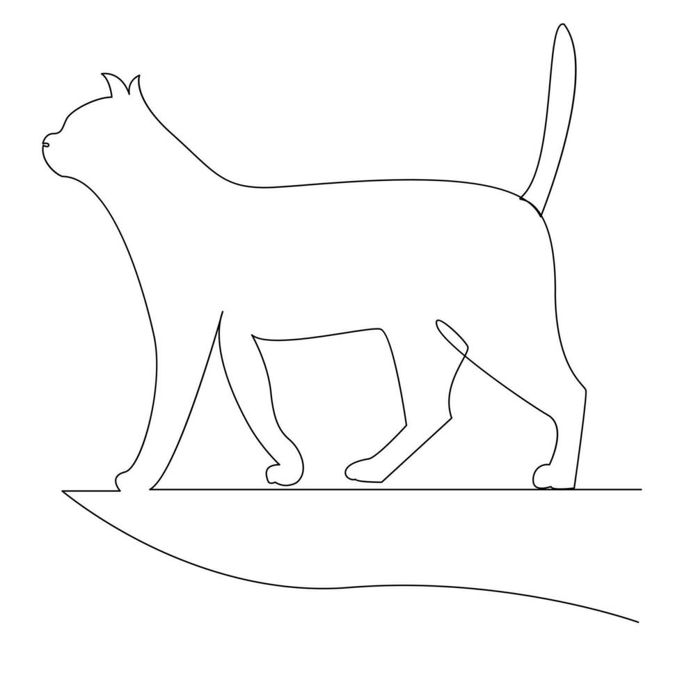 Continuous one line cat  outline vector art hand drawing