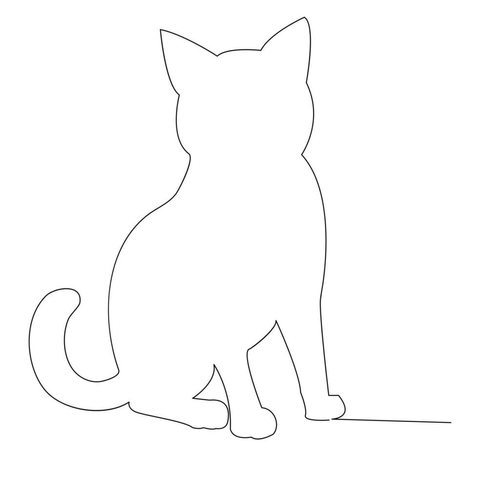 Continuous one line cat  outline vector art hand drawing