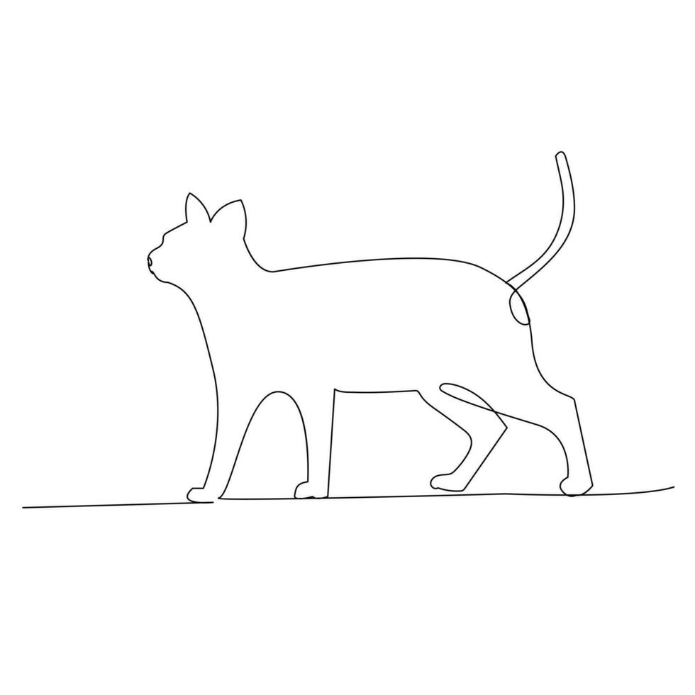 Continuous one line cat  outline vector art hand drawing