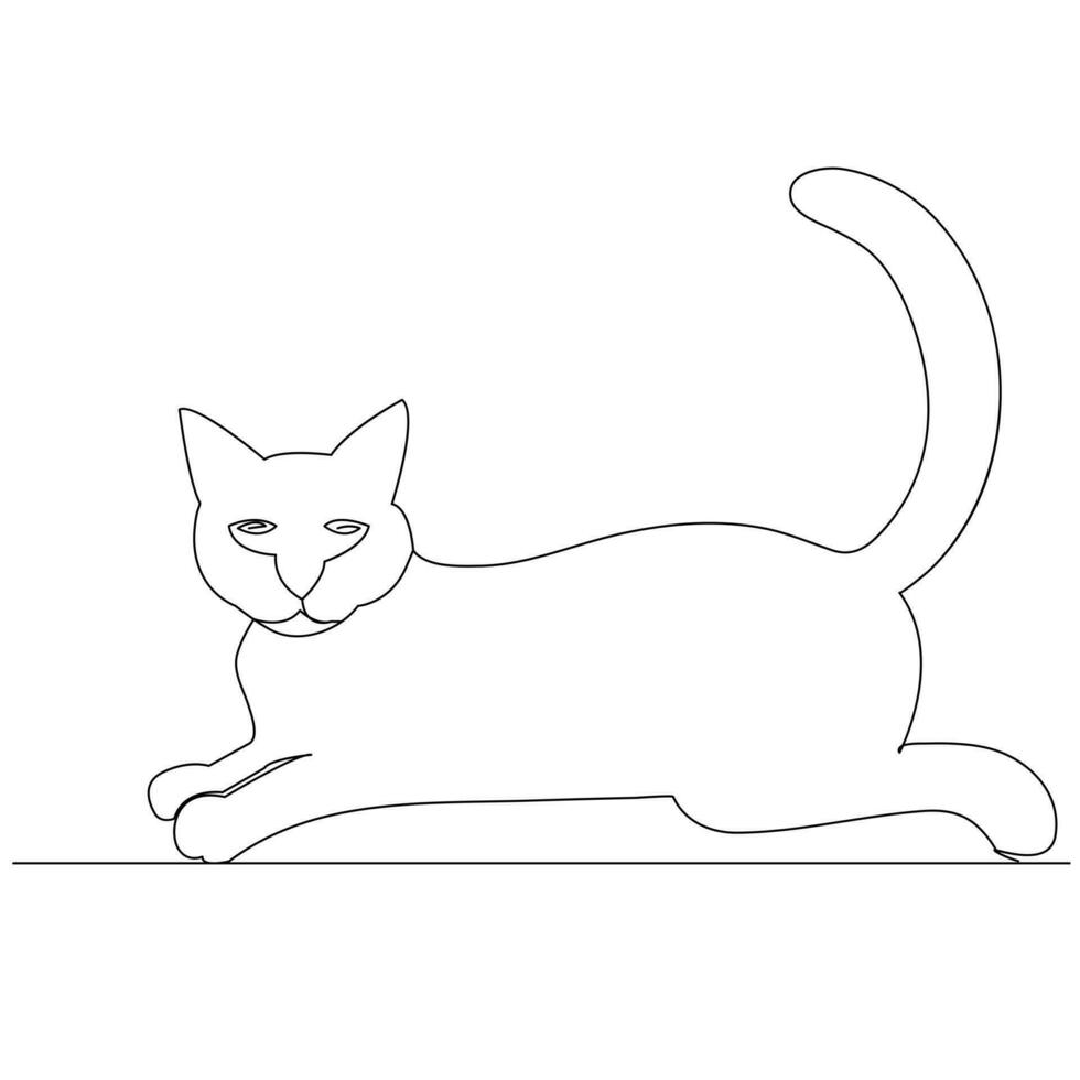 Continuous one line cat  outline vector art hand drawing