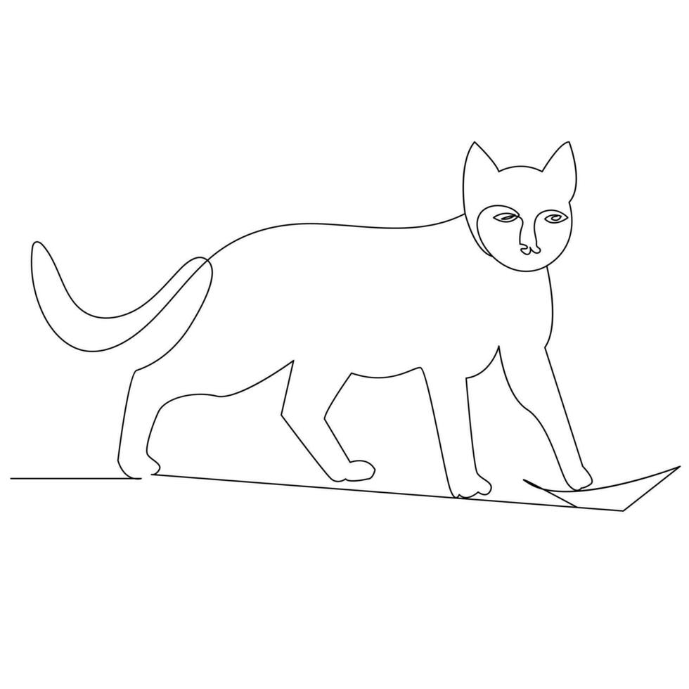 Continuous one line cat  outline vector art hand drawing