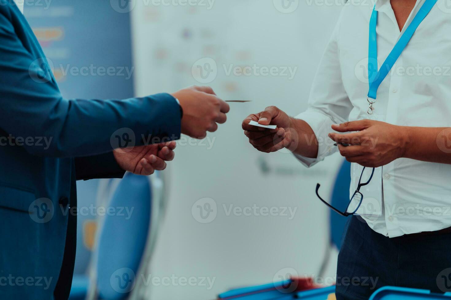 Business Discussion Talking Deal Concept. Businessmen Exchange Business Cards photo