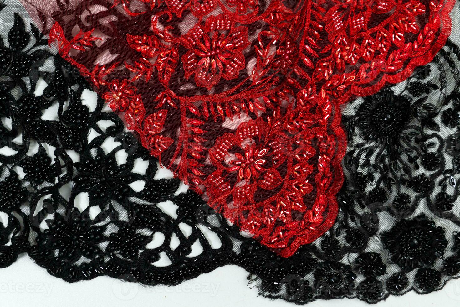 Collection of fashionable fabrics. Samples of different natural fabrics for sewing a fashion collection of clothes. Large selection of fabrics in the store or tailor warehouse. photo