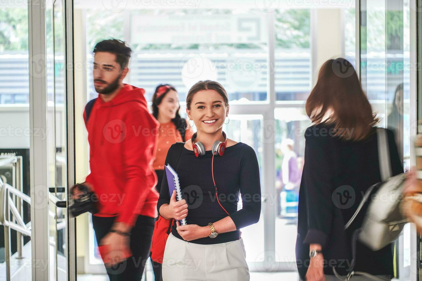 famel student with modern technology in school photo