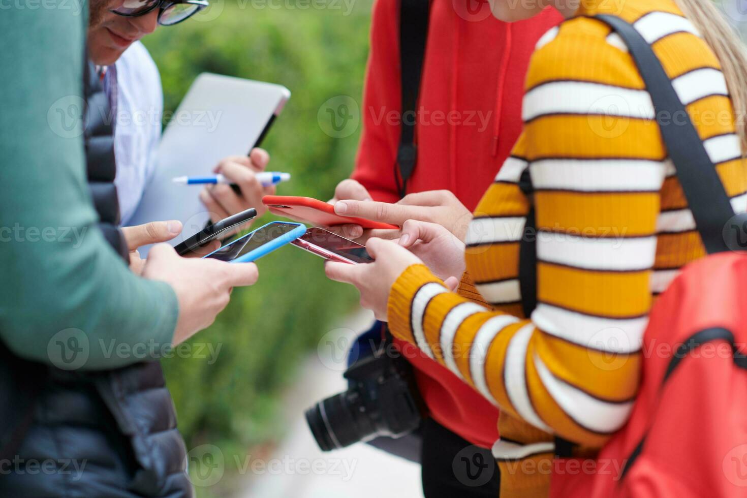 students in modern school using modrn technology photo