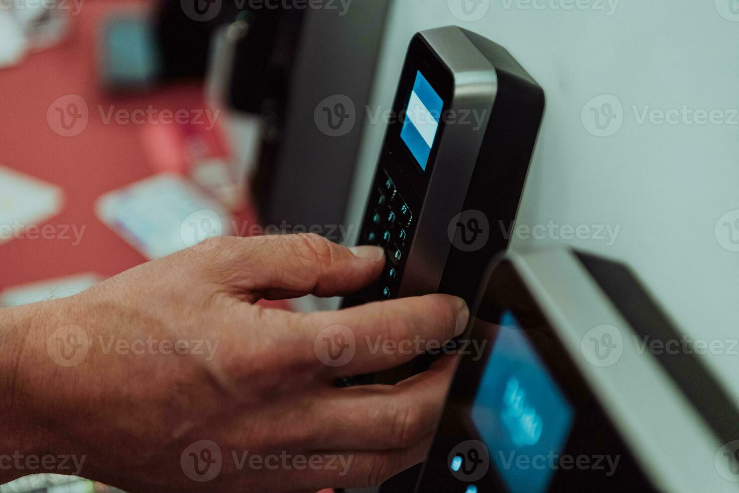Door access control by Fingerprint Scanner, Facial recognition and Key Card, Security Concept. photo