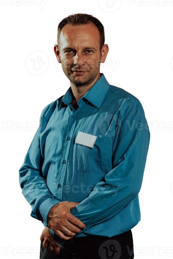 A decisive businessman posing on a white background for a business portrait photo