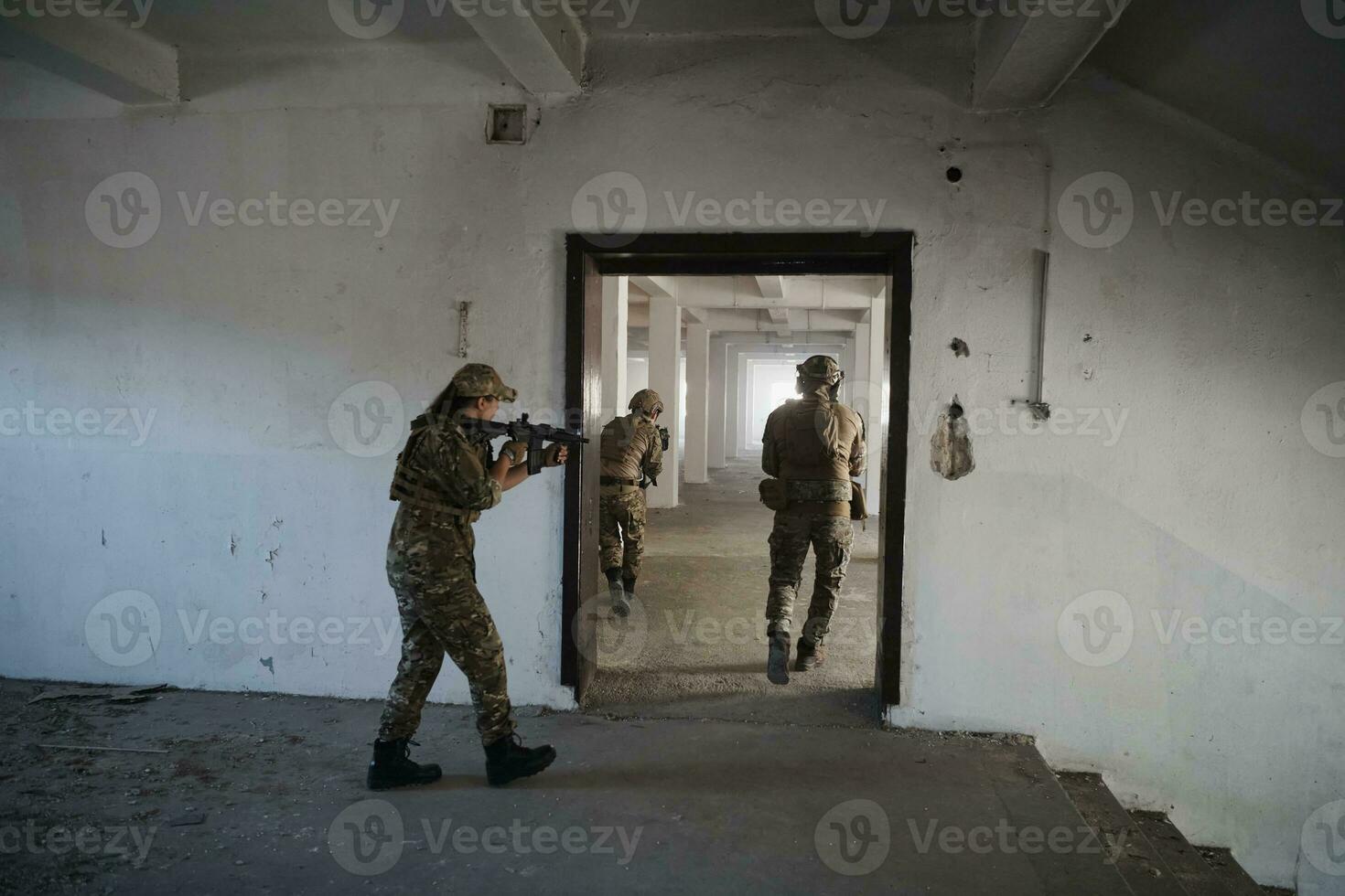 military troops in action urban environment photo