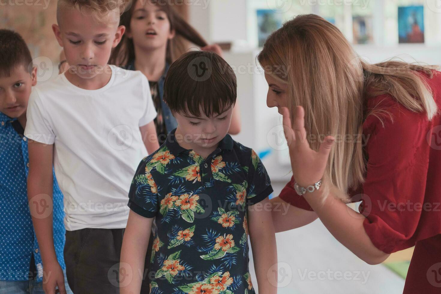 Preschool children wait in line for new and interesting games. Selective focus photo