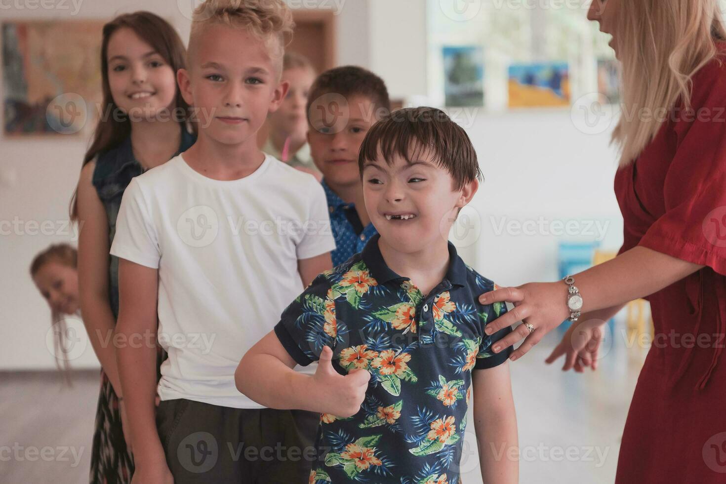 Preschool children wait in line for new and interesting games. Selective focus photo