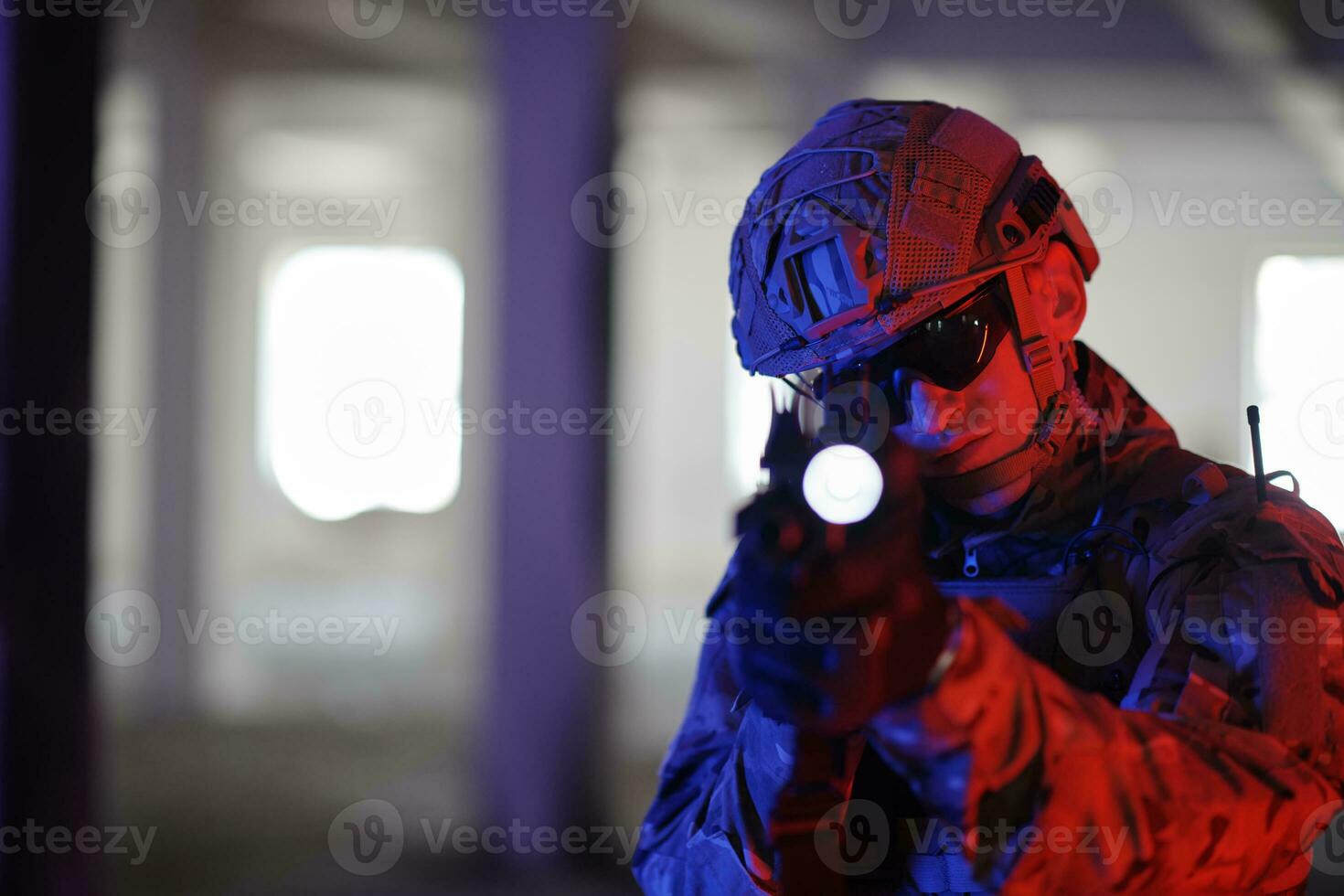 modern warfare soldier in urban environment battlefield photo