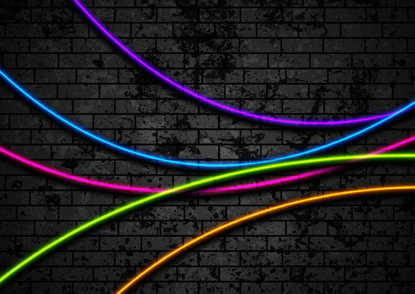 Colorful neon waves on grunge brick wall background vector