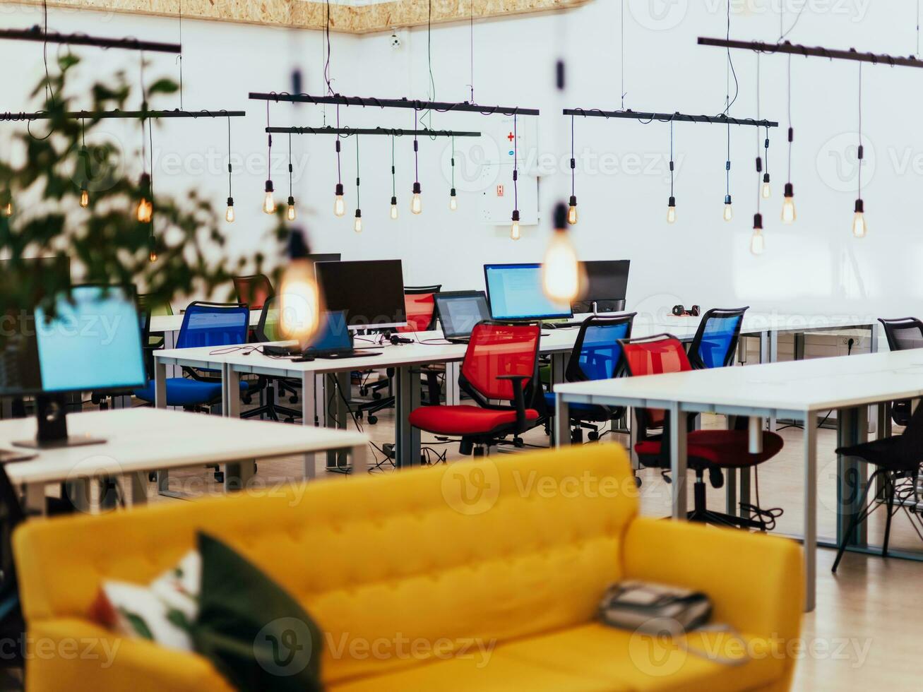 Interior of modern empty office building. Open ceiling design. photo