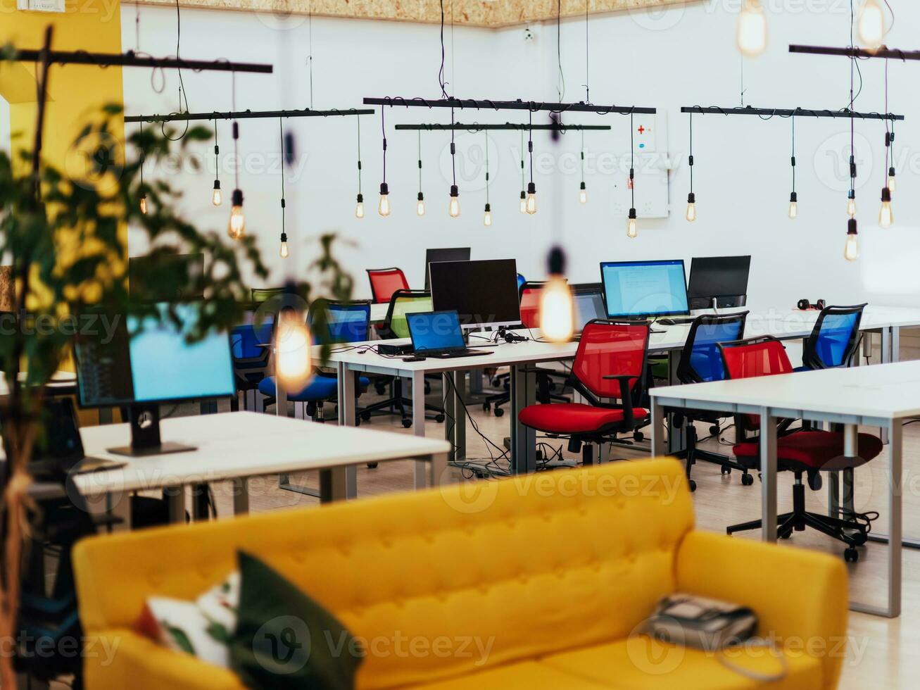 Interior of modern empty office building. Open ceiling design. photo