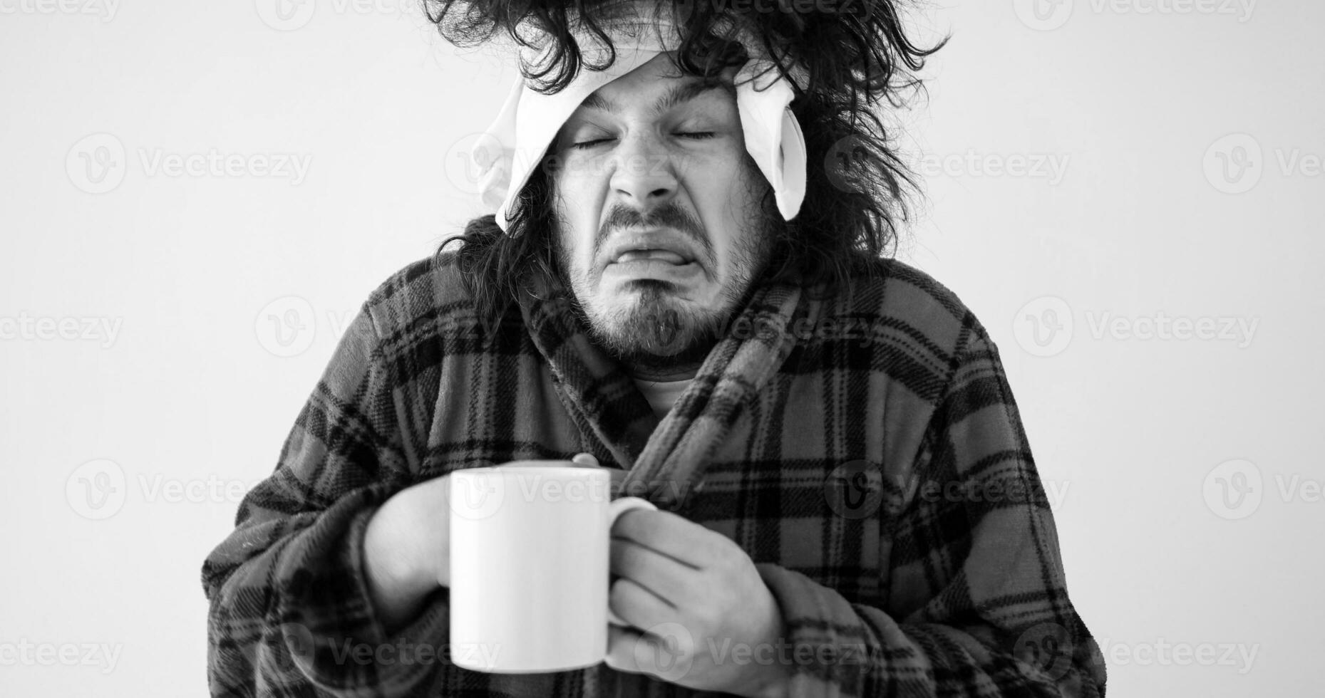 Man with flu and fever photo