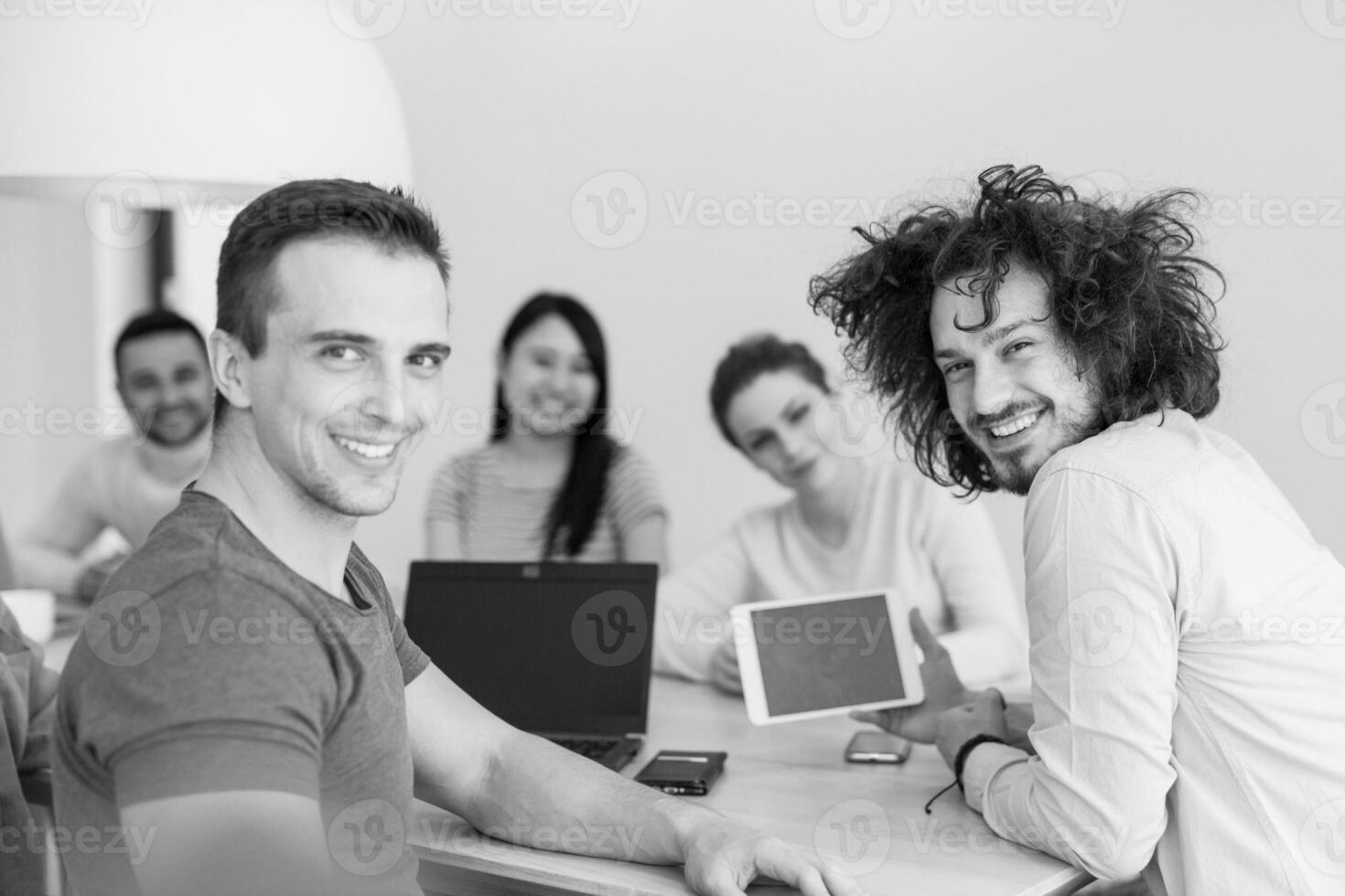 Startup Business Team At A Meeting at modern office building photo