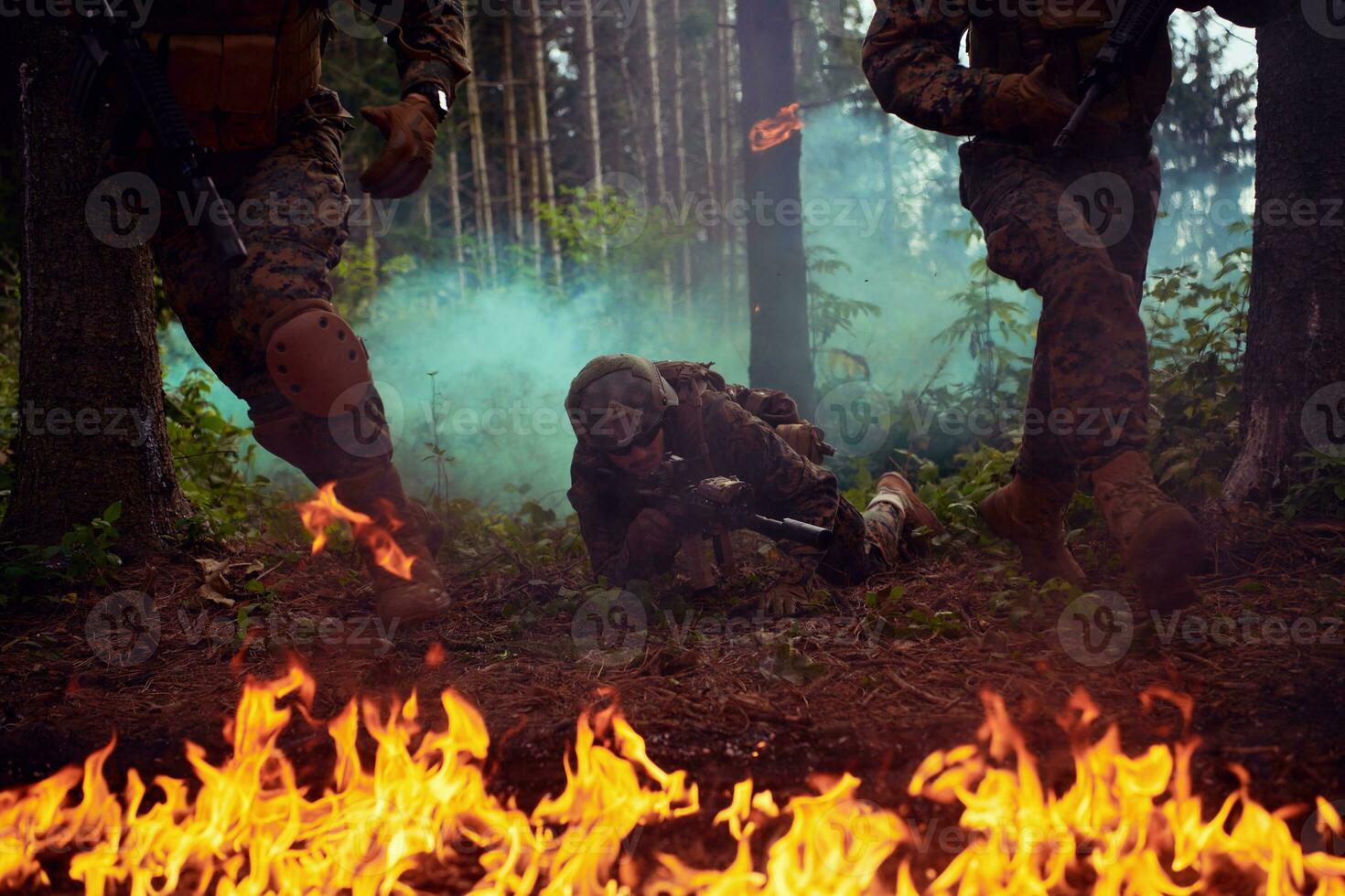 Modern warfare Soldiers  Squad  in battle photo