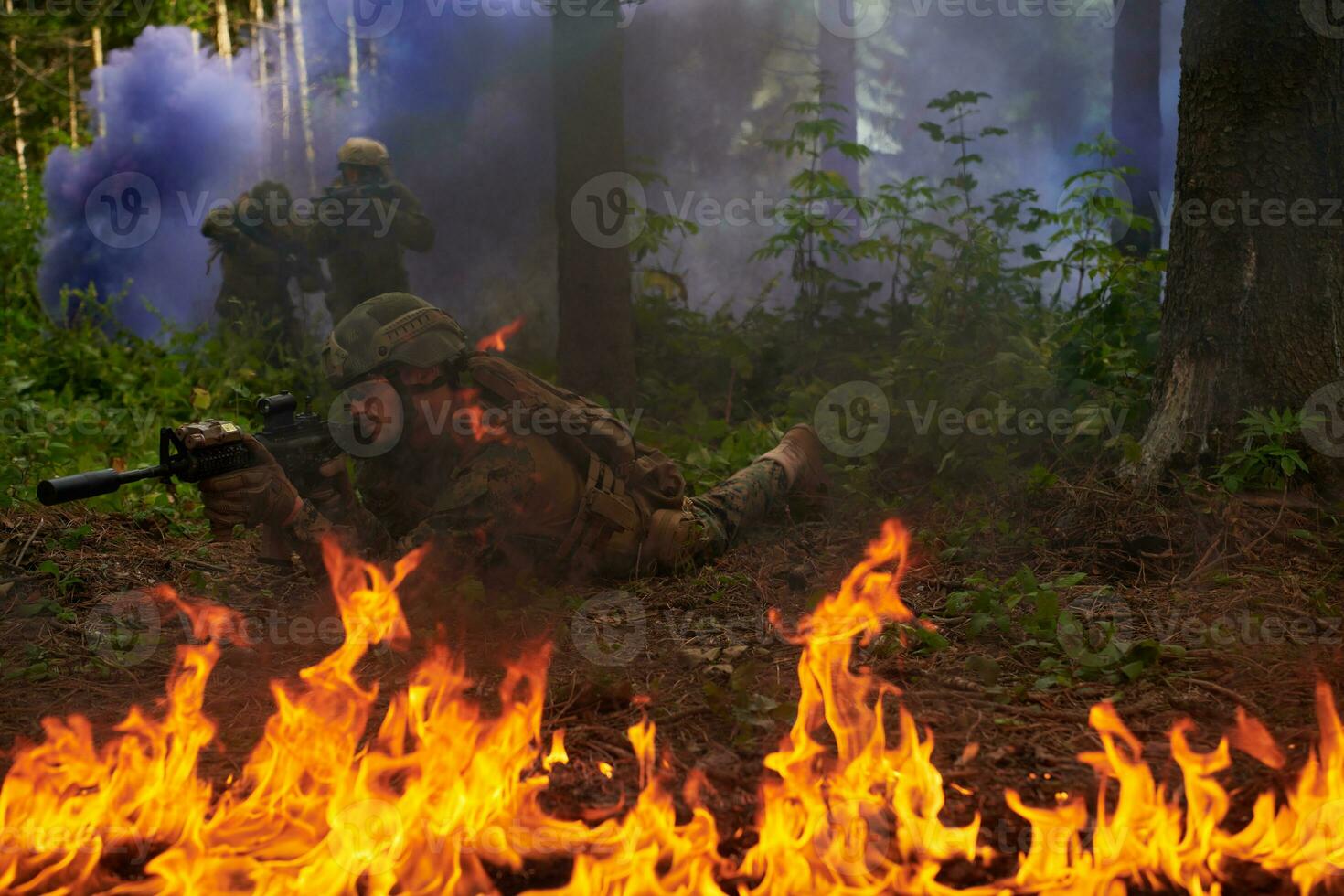 Modern warfare Soldiers  Squad  in battle photo